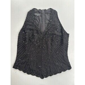 JKara New York Black Beaded Formal Sleeveless Top Shirt Tank - Size XL